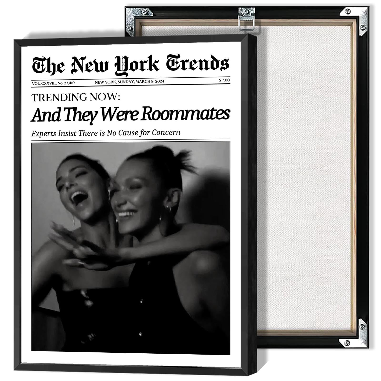 Beshdomp Vintage And They Were Roommats Posters Black And White Newspaper Canvas Wall Art New York Times Magazine Headline Prints Painting For Home Bedroom Dorm Wall Decor 8x10in Framed