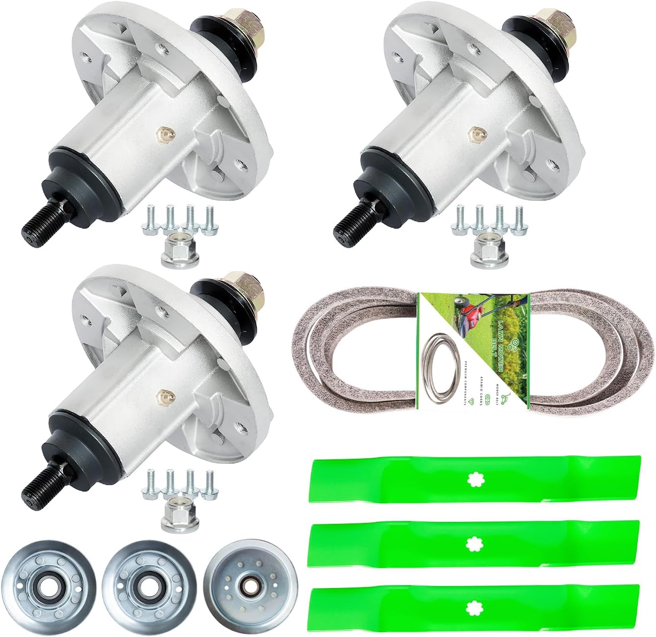 Lawn Mower Rebuild Spindle Kit for 48" John Dee re LA145 LA165 LA155 LA130 Includes 3 Spindle GY20454 GY21098 GY20867/3 Blade AM141035 GY20852/1 Be lt GX20571/2 Idler GY20067/1 Idler GY20110