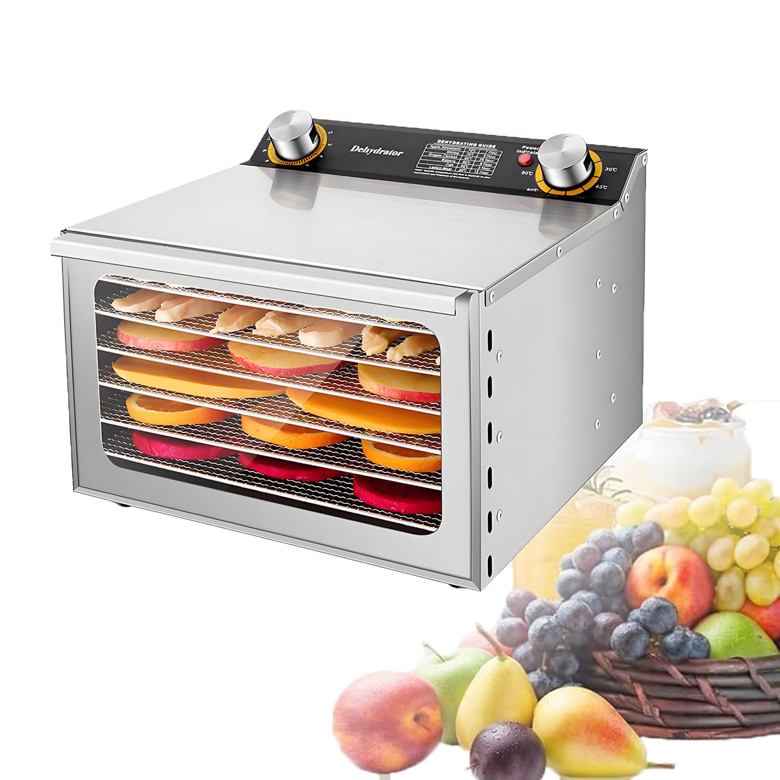 Suszarka Liofilizacyjna 400 W/800 W Suszarka do Żywności ze Stali Nierdzewnej Czas 0-12 Godz Regulacja Temperatury 30-90°C Liofilizowane do Owoców Warzyw Mięsa Owoców Morza 6-layer