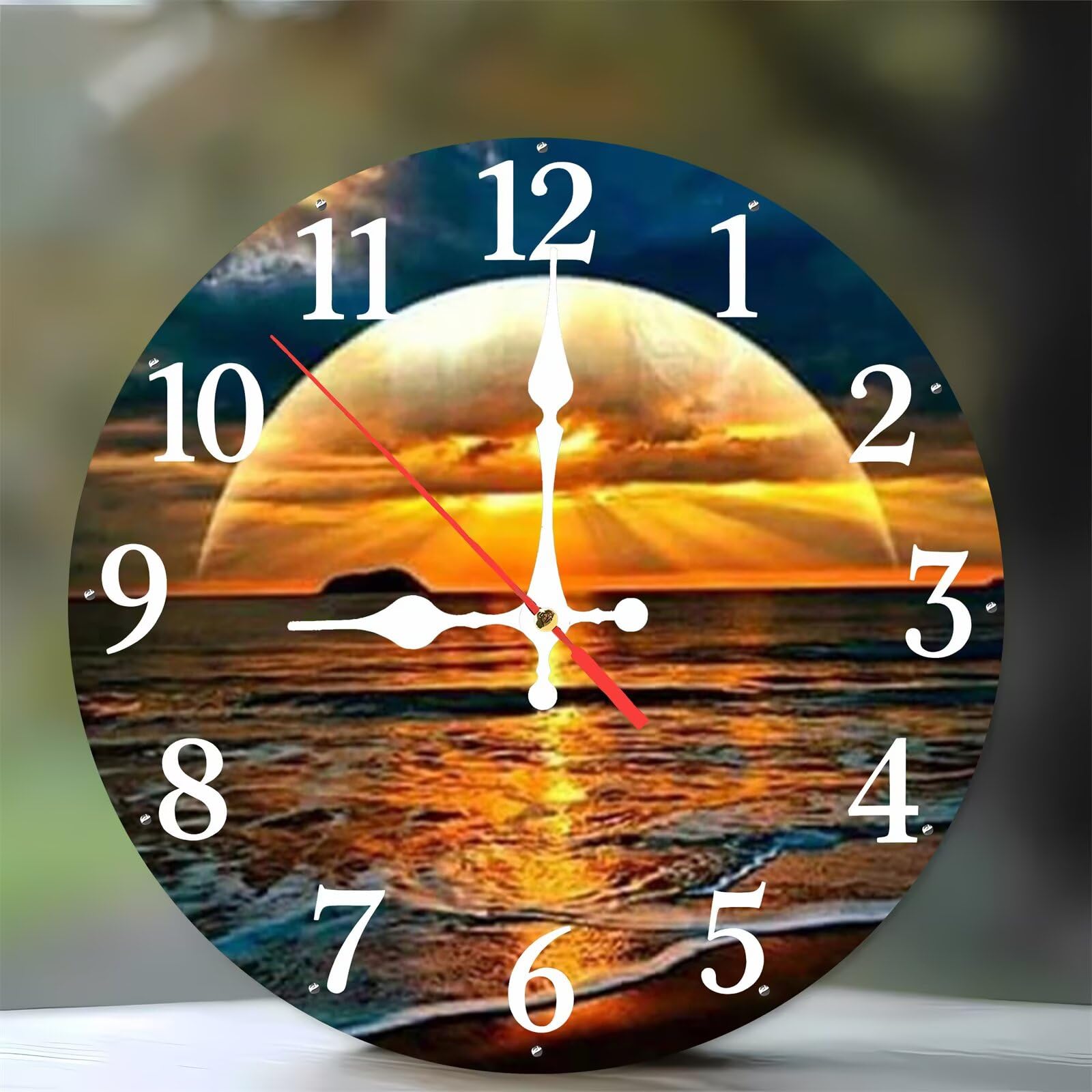 Horloge murale moderne pour salon et chambre paysage marin coucher de soleil