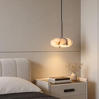 5.9" Modern Natural Marble Stone Bedroom Pendant Light | Nordic Marble Pendant Lights With Natural Veining, Round Hanging Light Fixtures For Dining Room, Living Room, Entryway