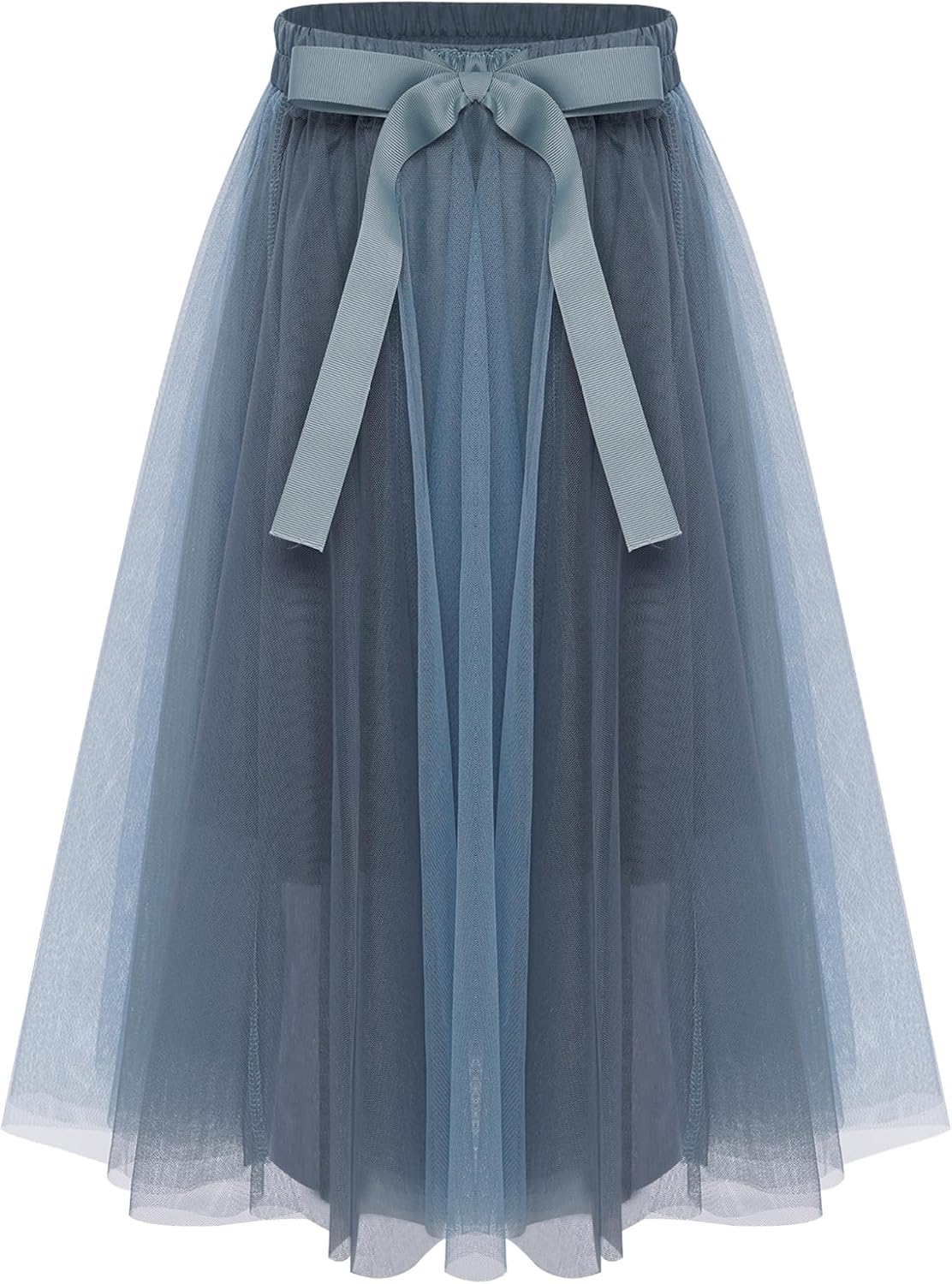 Long Tulle Skirts for Girls High Waist Bowknot Layered Mesh Tiered A-line Party Maxi Skirts with Lining