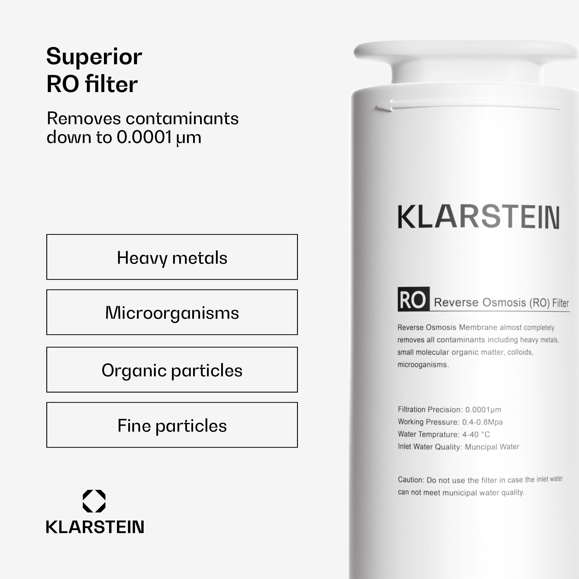 Klarstein RO-System Filtr zapasowy do wody z kranu, Filtr do systemu odwróconej osmozy, Trwałość 24 miesiące, Kompatybilny z PureLine 600GPD, 1x podzlewowy wkład filtra wody, Membrana RO