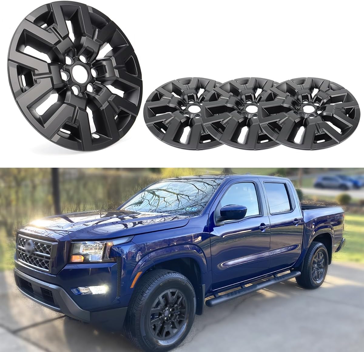 17 inch Hubcap Wheel Skin Covers Compatible with 2022-2024 Nissan Frontier SV, Durable ABS Plastic Rim Covers (Set of 4), Fit for Standard Wheels - Snap On Tire Cover Replacement (Matte Black)