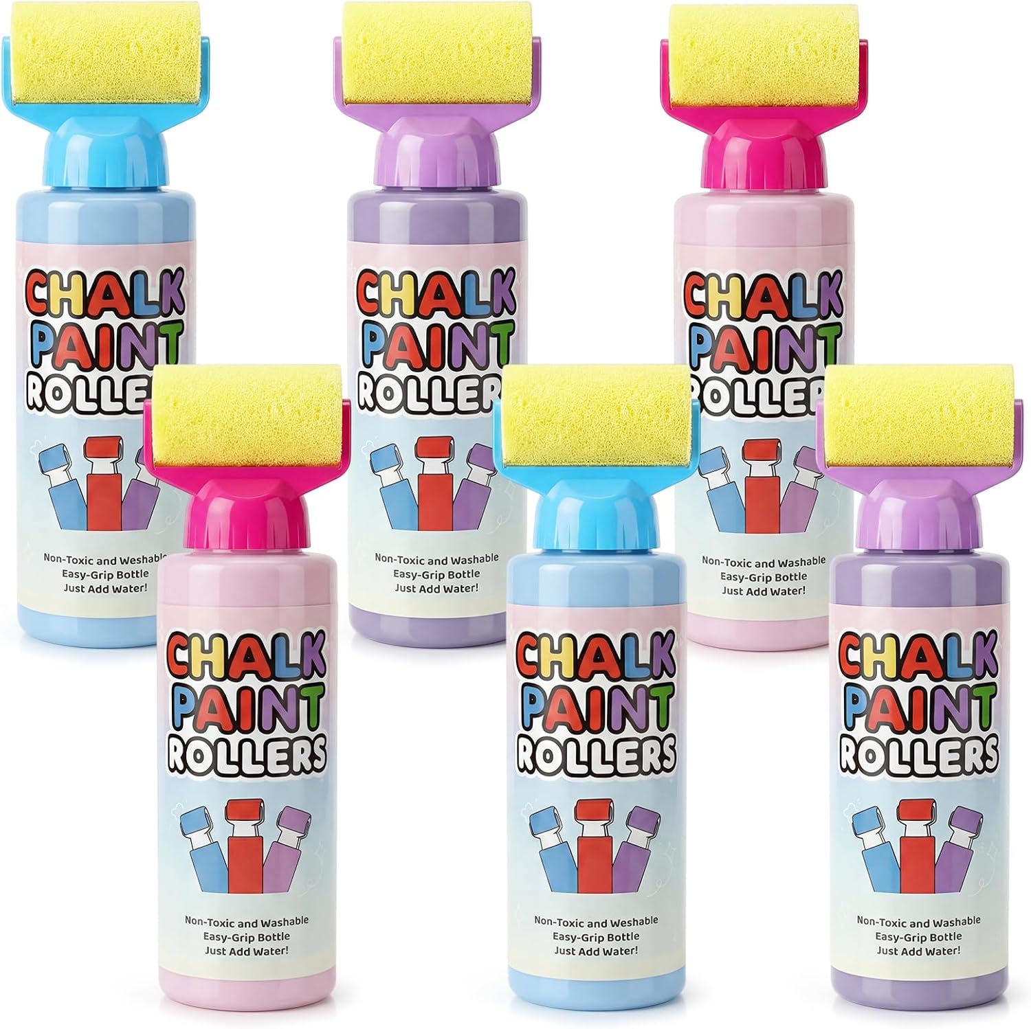 Eaasty 12 Pcs Roller Sidewalk Paint Set Washable Powdered Chalks Mix in Water Paint Rollers 3 Colors Kids Outdoor Art Toy for Driveway Sidewalk Chalkboard