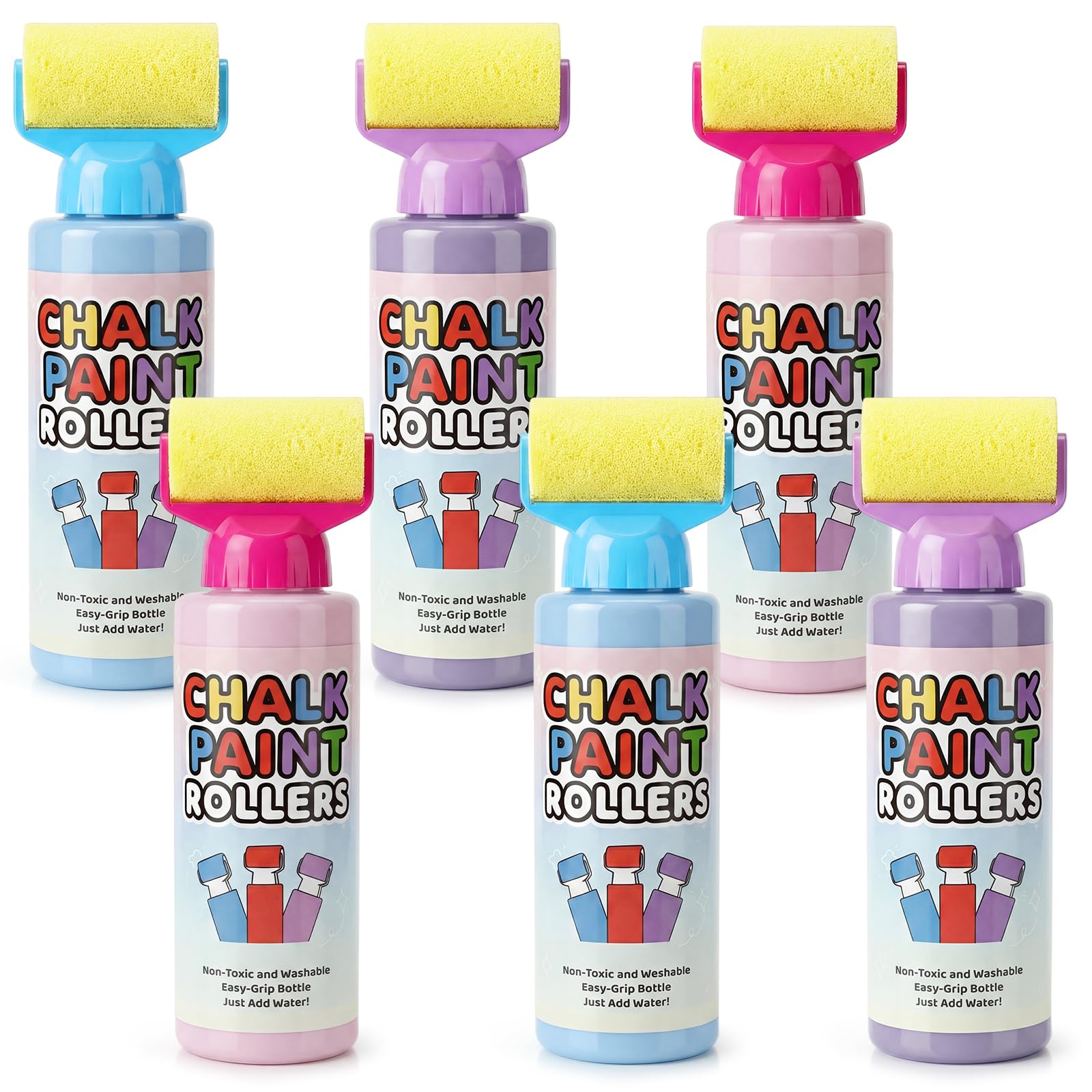 Eaasty 6 Pcs Roller Sidewalk Chalk Set Sidewalk Paint, Pink, Blue, Purple