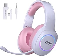 Vista 13 de AOC Auriculares inalámbricos para juegos compatibles con PS5/4, PC, USB-C y Bluetooth 5.4 y 2.4GHz, auriculares para juegos con micrófono de Blanco