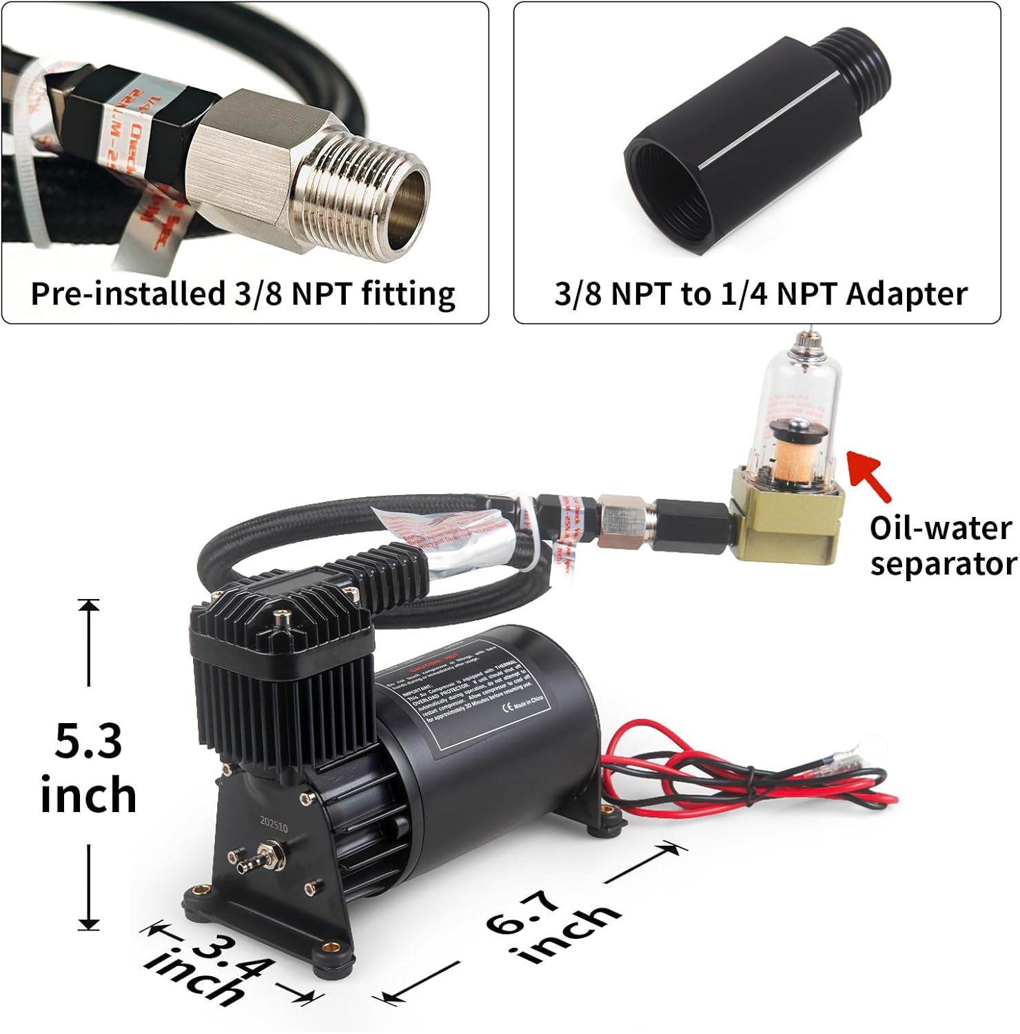 12V 150PSI Air Horn Suspension Compressor Kit Heavy Duty 3/8 NPT Mini Onboard with 1/4 NPT Adapter for Car Train Truck Horn/Bag/Suspension Black