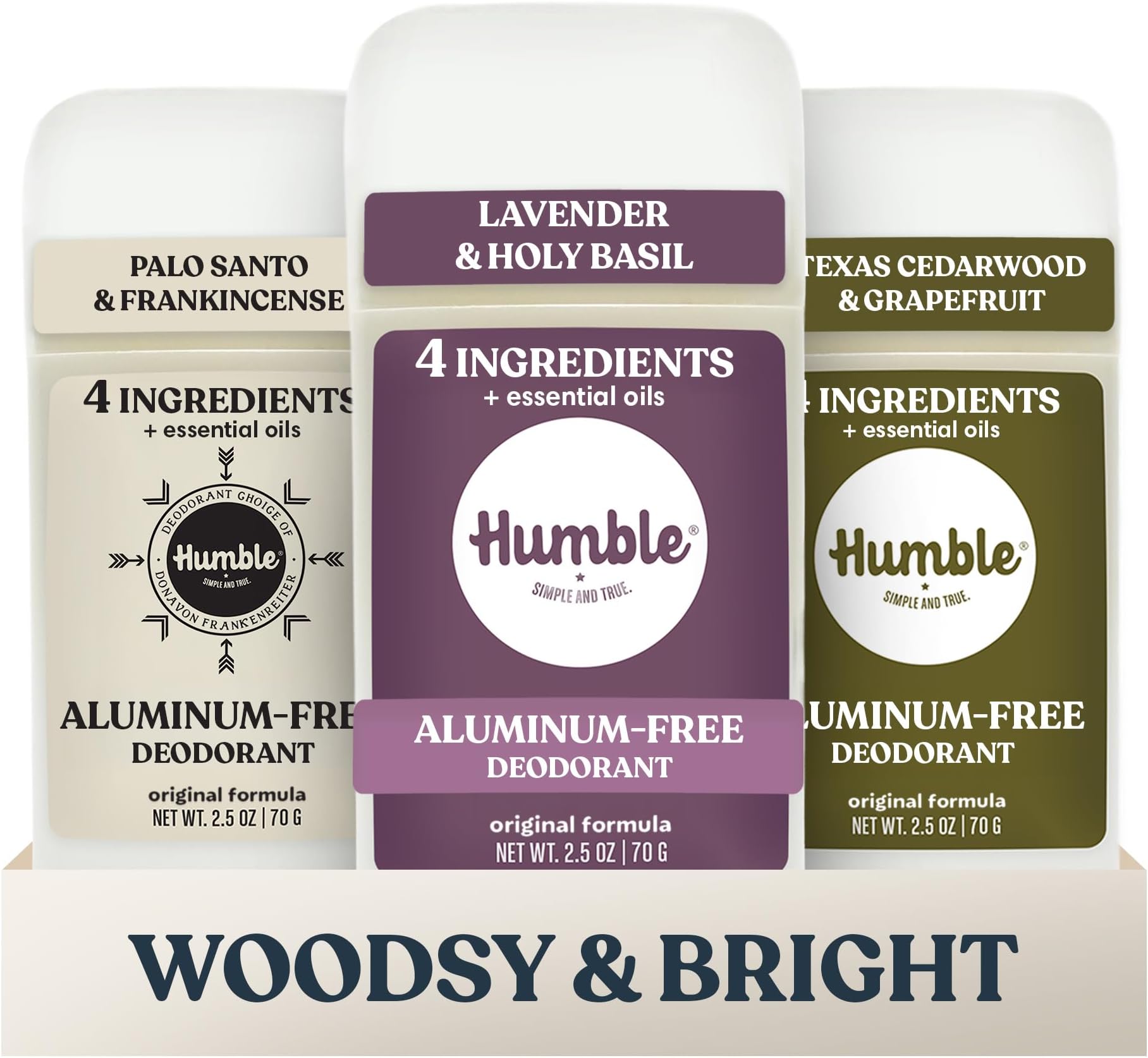 Humble Brands All Natural Aluminum Free Deodorant Stick for Women and Men, Lasts All Day, Safe, and Certified Cruelty Free, Lavender and Holy Basil, Pack of 3