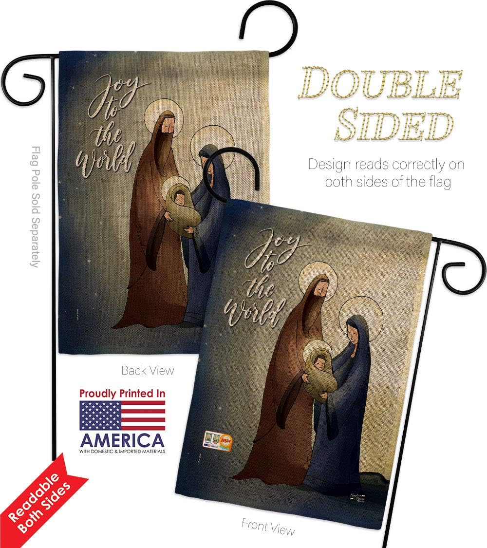 Joy To The World Burlap Garden Flags Pack Wintertime Nativity Three King Religious Holy Family Season Christian USA Applique Small Decorative Gift Yard House Banner Double-Sided Made In 13 X 18.5