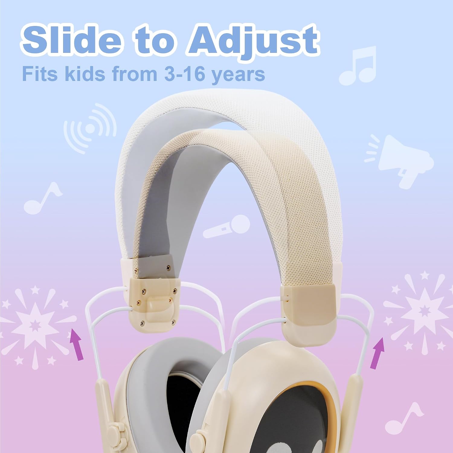 Kids Hearing Protection Earmuffs,Lightweight Adjustable for Kids 3-16 years,Noise Cancelling Headphones,25dB Sound Reduction Ideal for Concert,Firework,Airplane,Sound Proof(Beige)