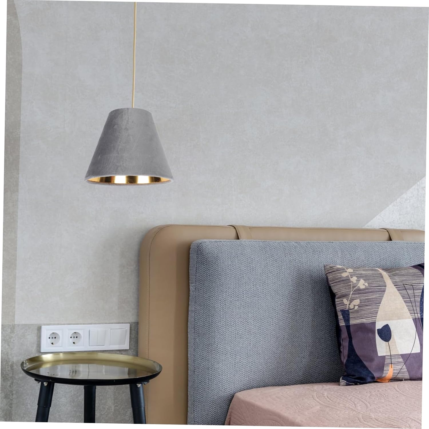 Chic Velvet Lamp Shade Gold Lining Multi-function Cloth Cover for Desk Bedside and Table Lamps and Stylish Home Decor Accessory Light Gray