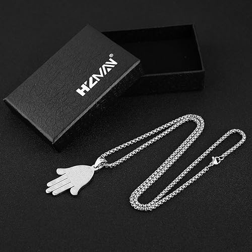 Miniatura 6 de HZMAN Khamsah Collar con colgante de mano de Fátima Hamsa de acero inoxidable con ojo egipcio, éxito y protección Lucky