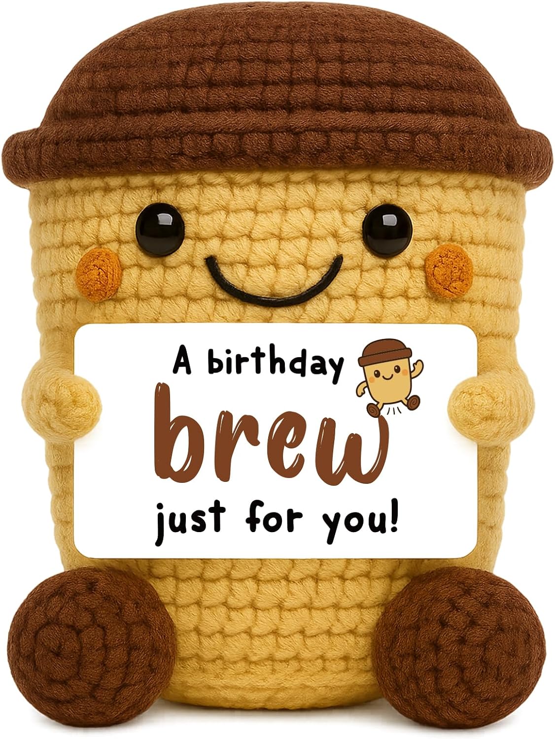 A Birthday Brew Just for You - Funny Birthday Gifts for Her Him Women Men – Handmade Crochet Coffe Cup Gifts for Coffee Lovers Friends Coworkers Espresso Decor for Home Desk Collectible