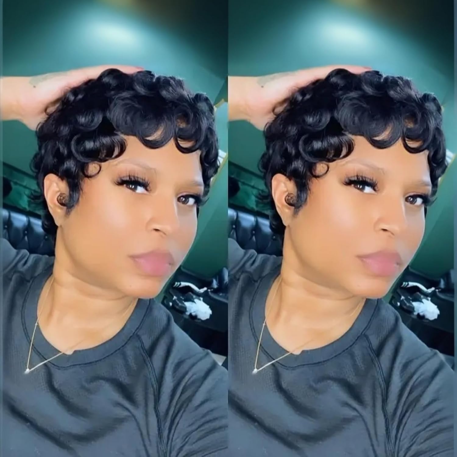 Pixie Cut Wig for Black Women Brazilian Curly Human Hair Glueless Short Layered Amazon.com : FREEKWEEN Pixie Cut Wigs for Black Women Short  main image 4
