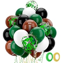 Football Balloons, 60pcs 12 Inch Football Birthday Party Balloons, Dark Green Brown Black Latex Balloons and Geen Confetti Balloons for Touch Down Sports Theme Party Decoration