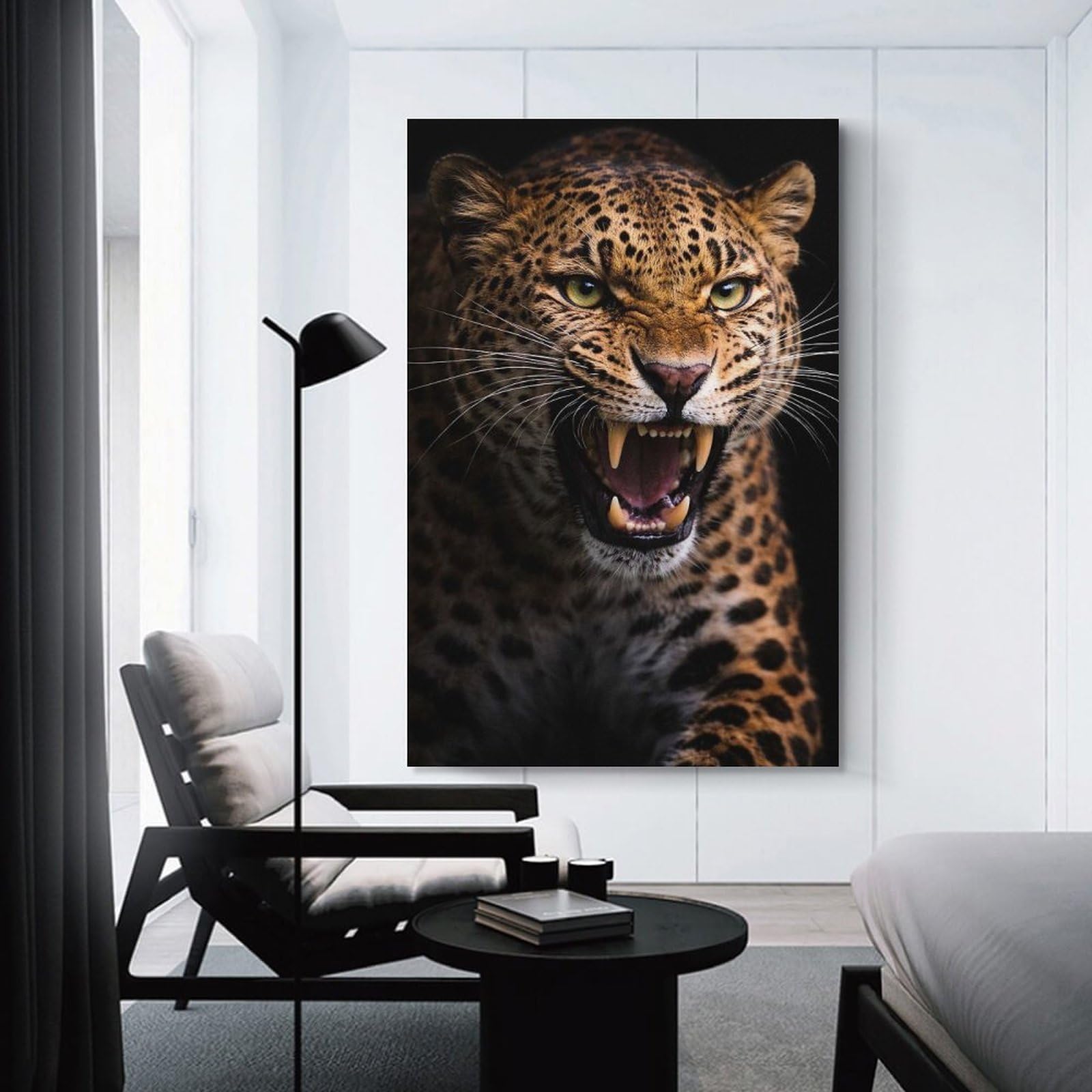 Junmoney Leopard Roaring with Bared Teeth Home Decor Wall Art 24x36inch(60x90cm), for Restful Interiors, Bedrooms Or Small Rooms, Decorative Wall Art for Cosy Rooms