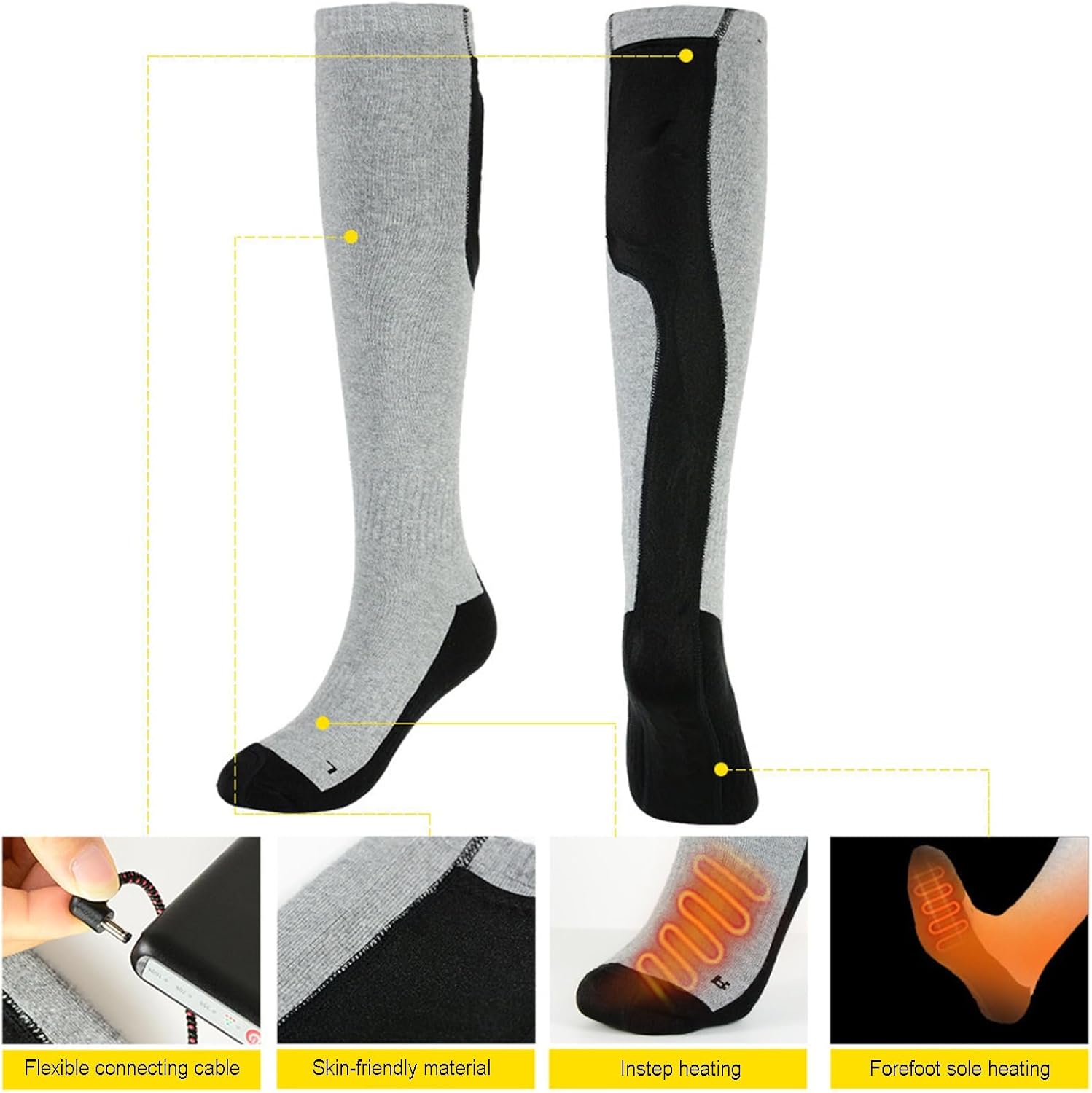 Heated Socks for Men Women, Heated Ski Socks, 3 Heating Levels, Washable, for Hunting, Camping, Hiking, Walking, Fishing, Cycling