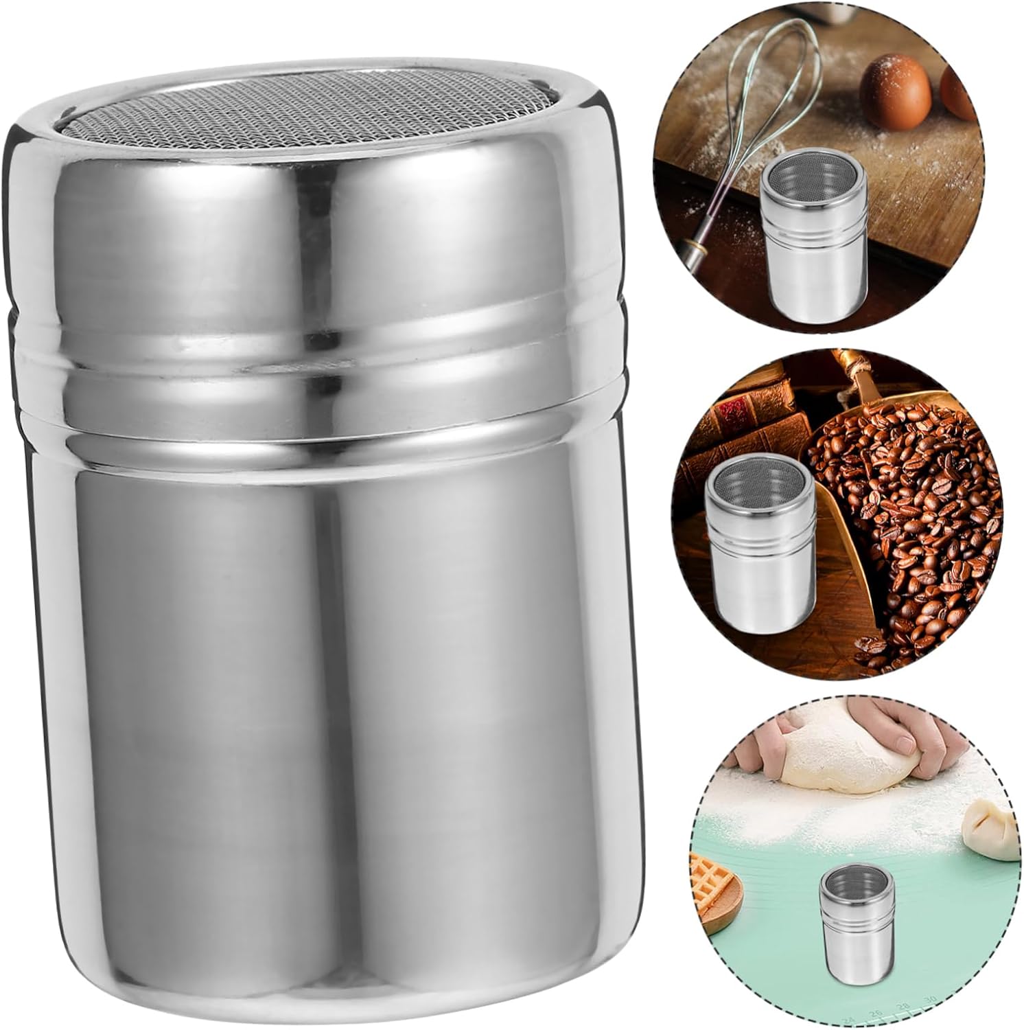 Fine Mesh Sugar Powder Shaker Duster with Lid, 200ml Stainless Steel