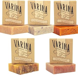 Varina Handmade Patchouli Soap 5-Pack: Natural Earthy Scents, Gentle for Sensitive Skin - Organic Handcrafted Bars
