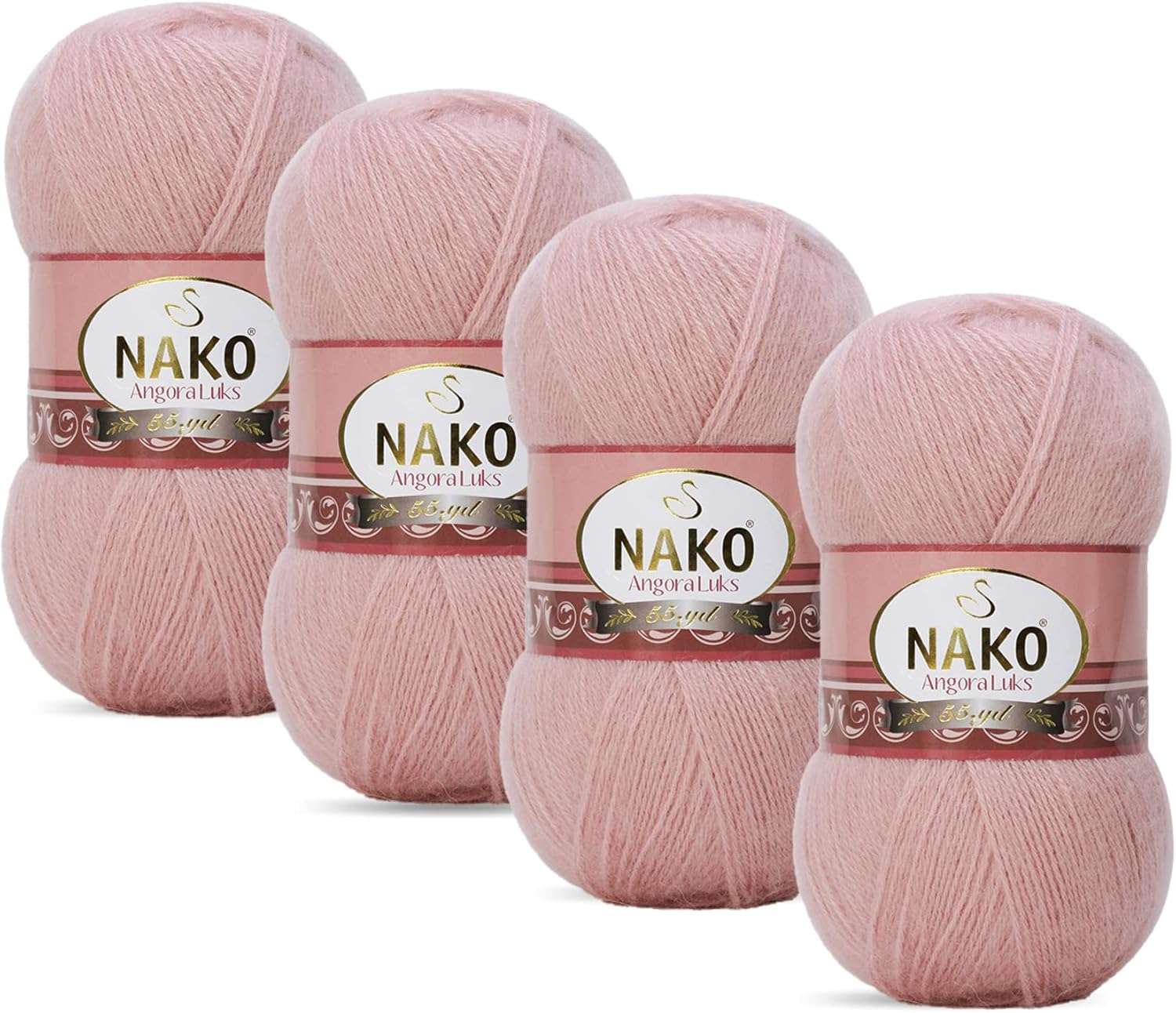 Nako Angora LUKS,Wool Knitting Yarn,(4Balls) Each Skein(Ball) 3.53 Oz (100g),with its Light Furry Structure, it Can be Used for All Family Members, Women, Men and Children. (Beige Powder 2250)