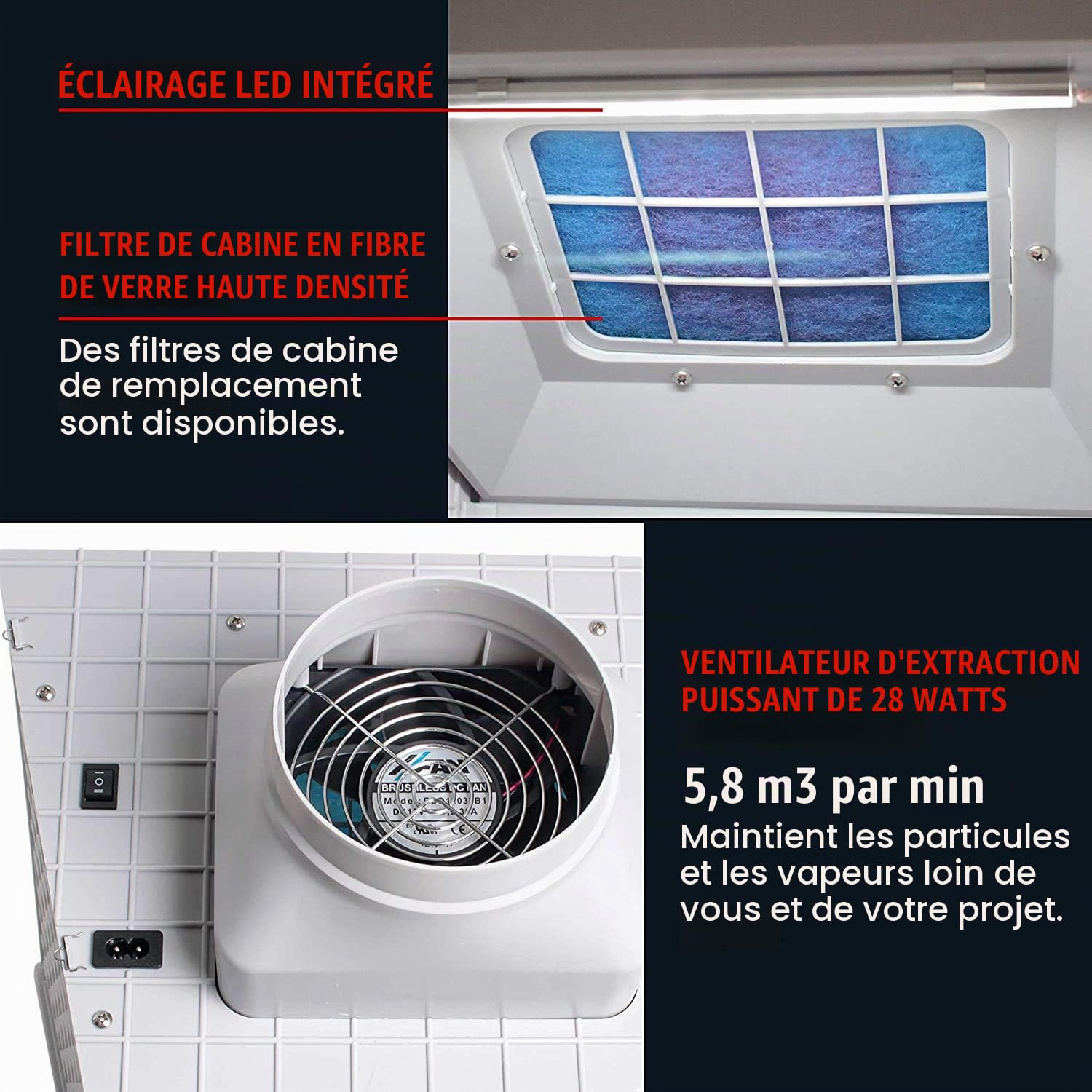 Fengda Aerographe Cabine d'aspiration Boîte de pulvérisation avec lumières LED et Plateau tournant pour la pulvérisation de modèles, d'artisanat, de décoration de gâteaux, d'ongles, etc