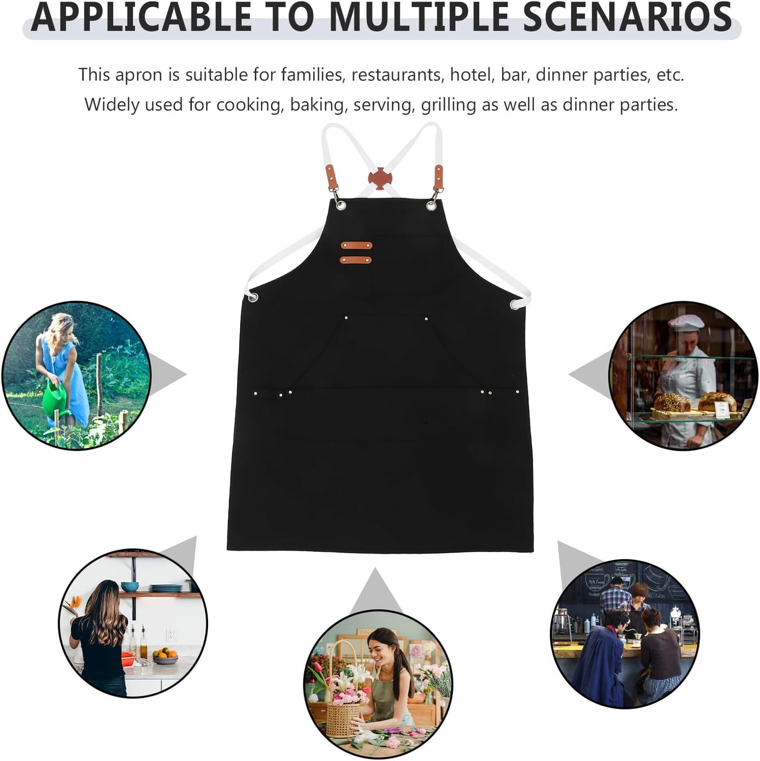 Cabilock Canvas Tool Apron with Multiple Pockets, Thick Heavy-duty Work Apron for Men, Outdoor Bbq, Woodworking and Gardening Use, Black Sturdy Cotton Canvas