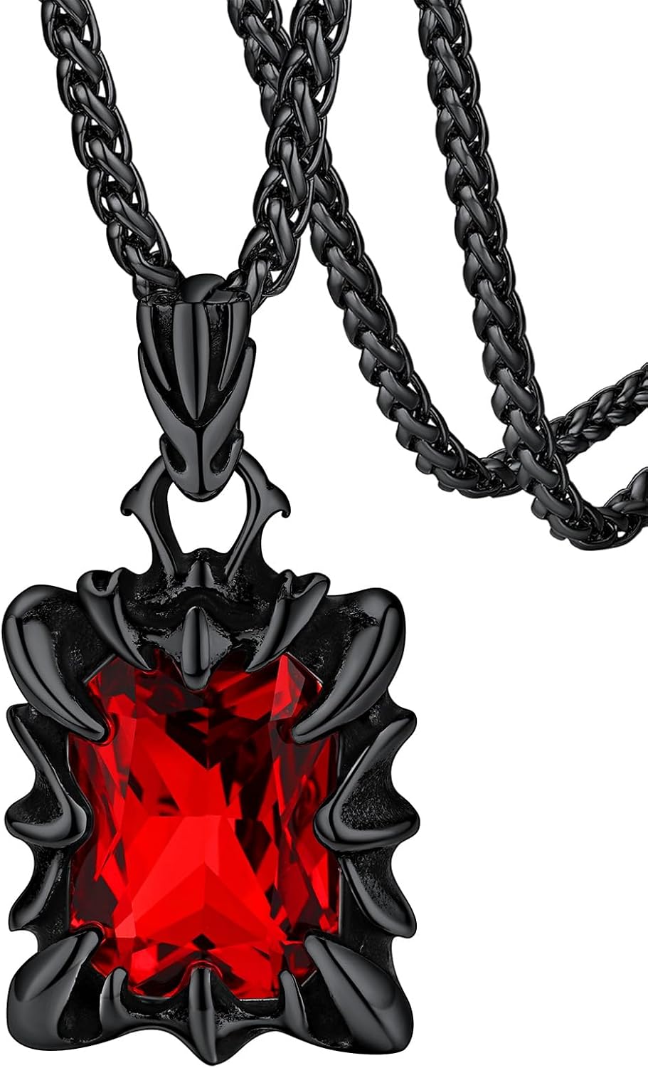 FaithHeart Gothic Dragon Claw Necklace for Men, Punk Biker Stainless Steel Amulet Pendant with Black/Red/Green/Blue Gemstone, Gift Box