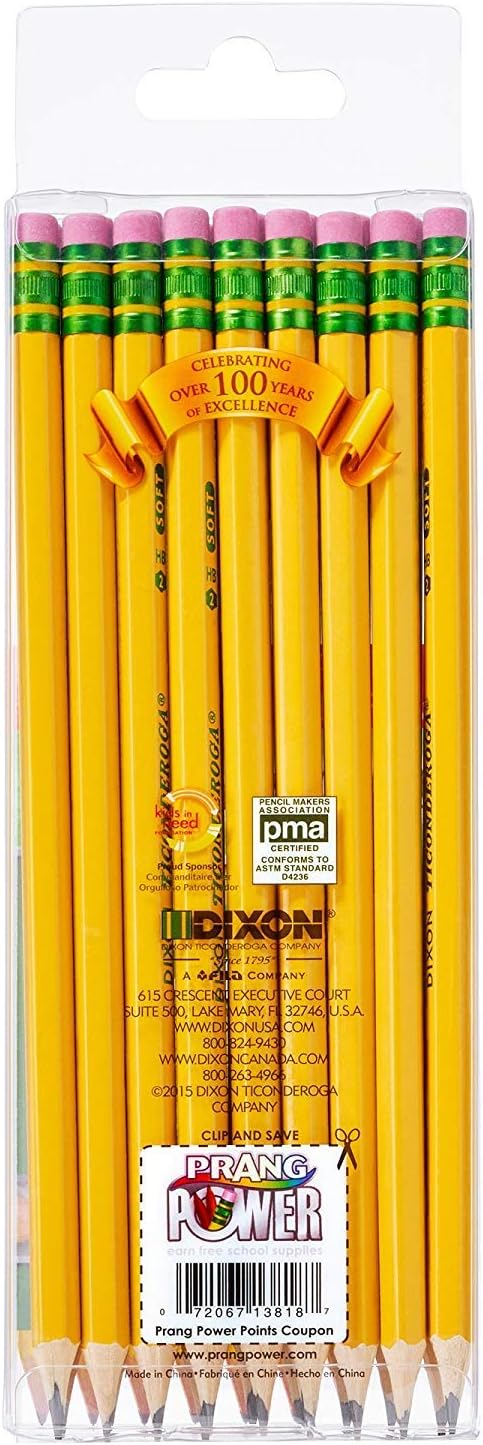 TICONDEROGA Pencils, Wood-Cased, Pre-Sharpened, Graphite #2 HB Soft, Yellow, 18-Pack (13818) : Wood Lead Pencils : Office Products