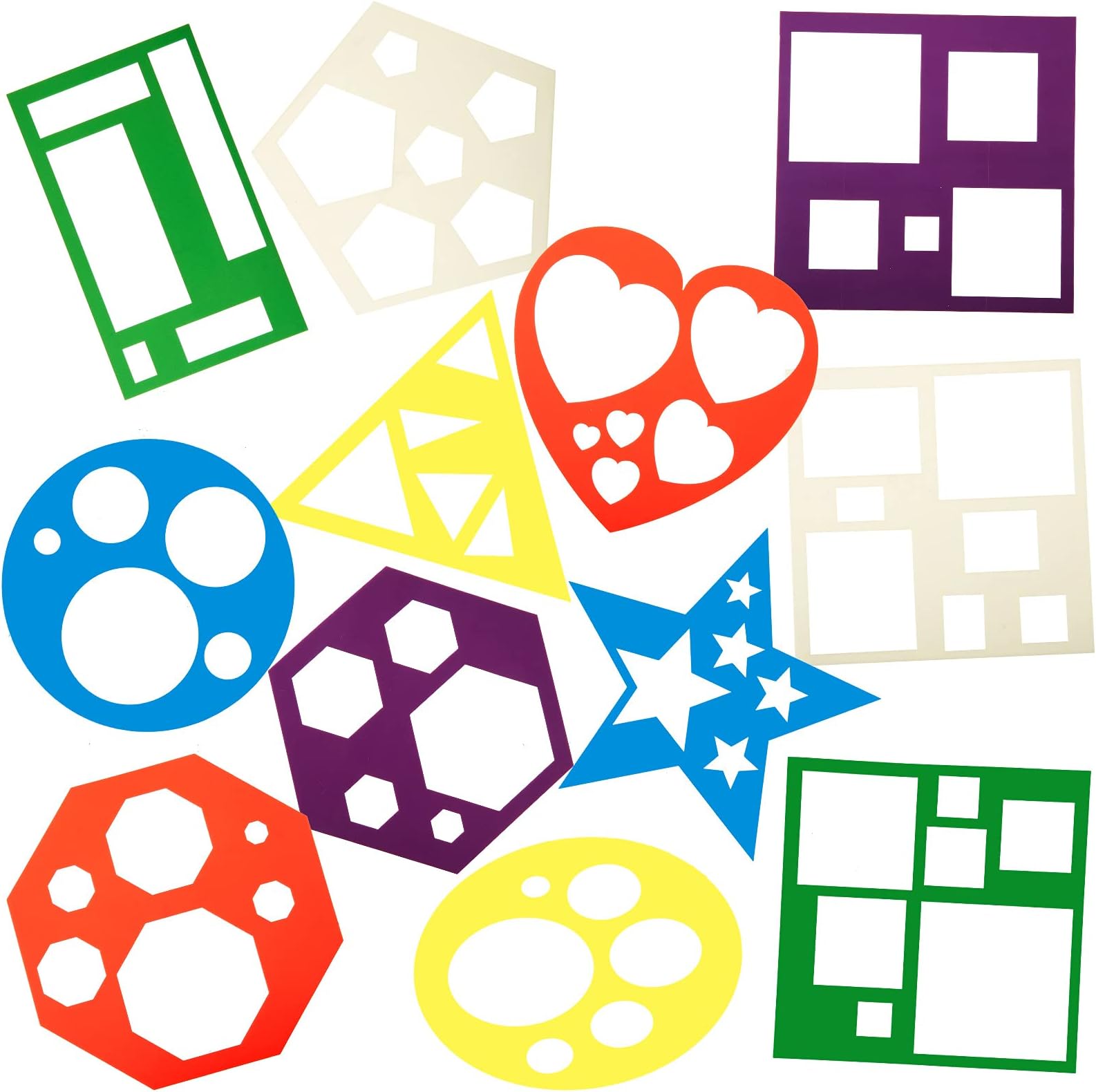 12 Pieces Geometric Stencils Template Set for Kids Children Simple Drawing Stencils Colorful Art Painting Template for Toddlers Preschooler Learning Tool (Cute Colors,4.9 x 5.1 Inch)