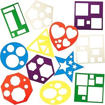 12 Pieces Geometric Stencils Template Set for Kids Children Simple Drawing Stencils Colorful Art Painting Template for Toddlers Preschooler Learning Tool Cute Colors,7 x 7 Inch
