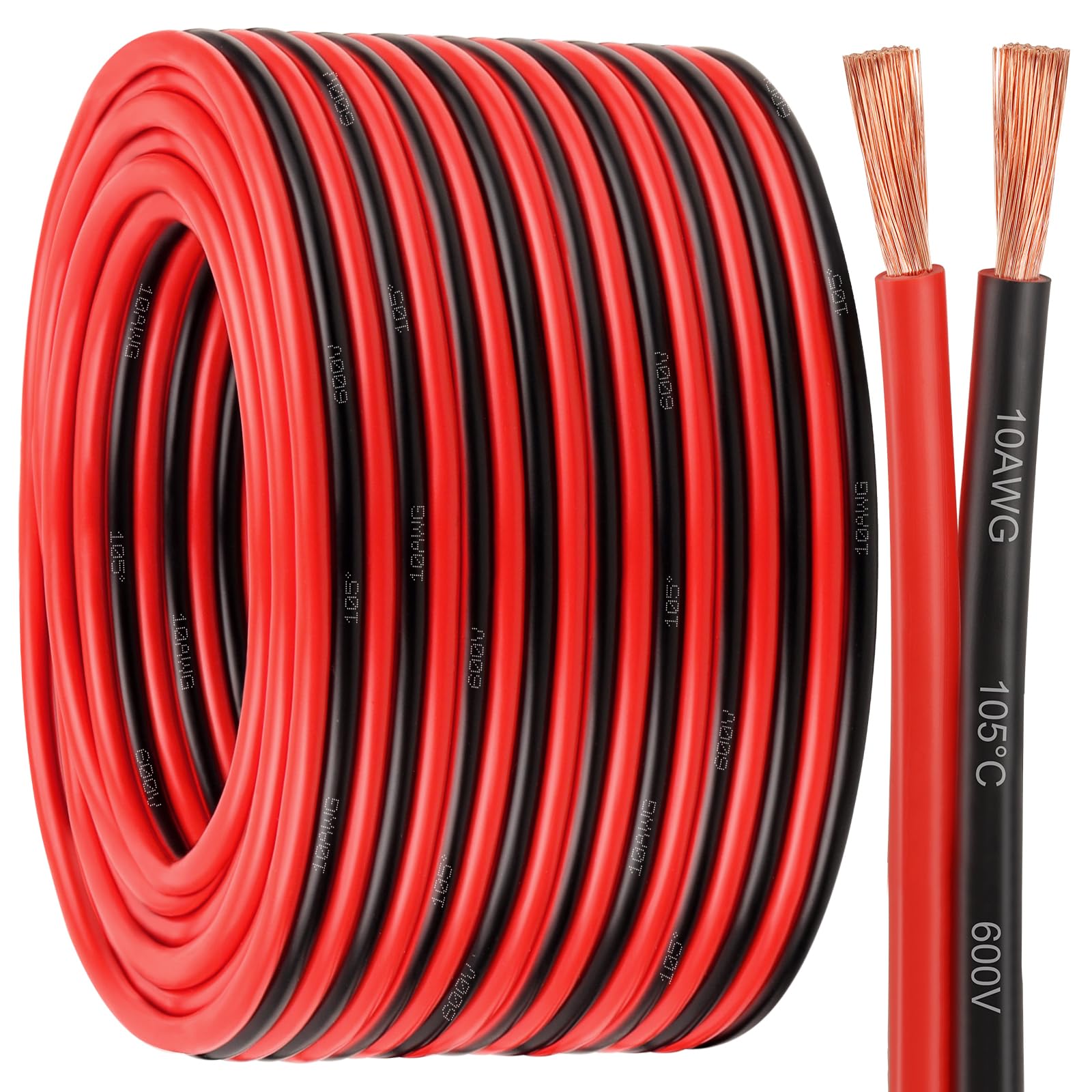 10 Gauge Wire 2 Conductors Copper Wire, 10 AWG Battery Cable Oxygen Free Copper Wire for Solar Panel, Automotive, Trailer, RV and Speaker (10 Gauge 100FT)