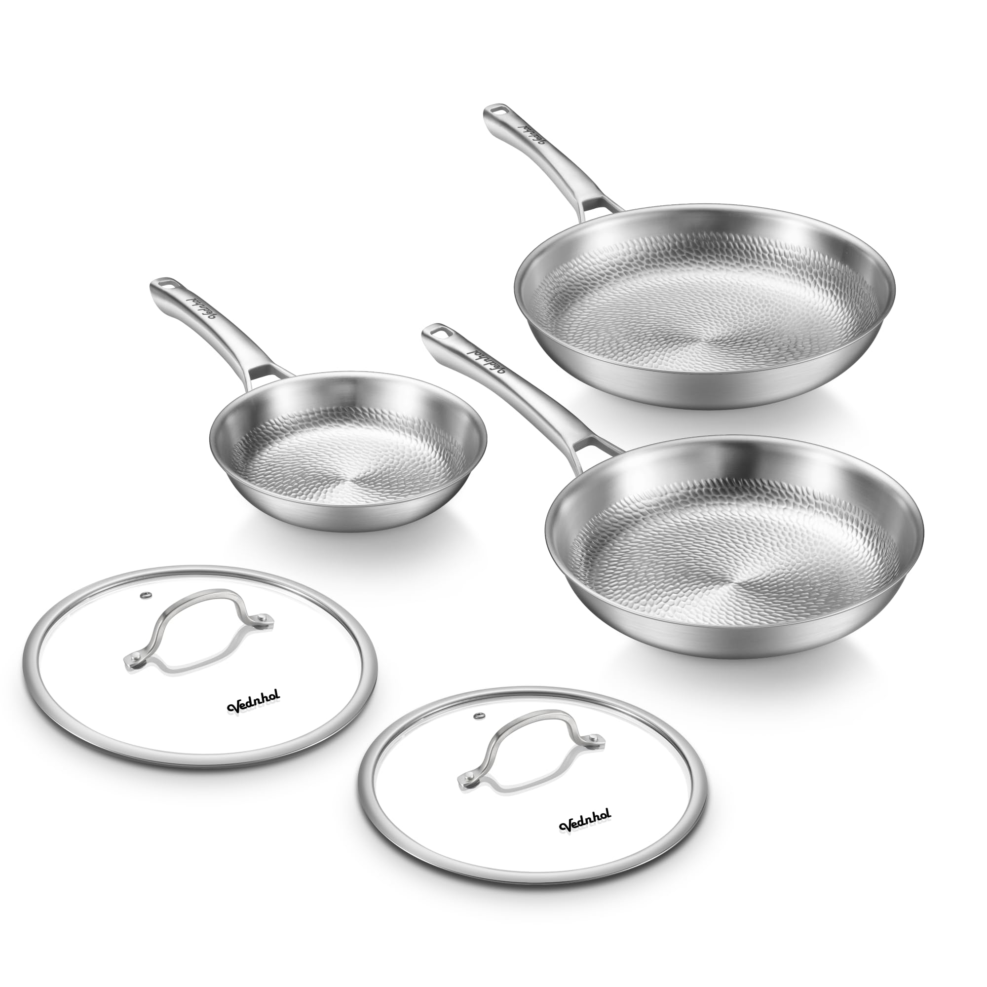 Photo 1 of VEDNHOL Titanium Pans set, 8+10+12Inch Pure Titanium Hammered Pro with Two Lids, Non-Toxic Skillet for Cooking, PFAS/PFOA/PTFE Free Cookware, Dishwasher&Oven Safe, Kitchen Induction Compatible