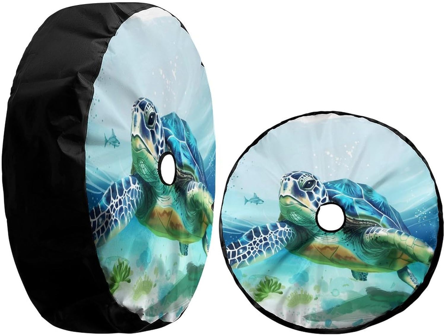 Dujiea Beach Sea Turtle Spare Tire Cover with Backup Camera Hole, Universal Wheel Tire Cover Tire Protectors for Jeep Trailer RV Van SUV Truck Camper and Many Vehicle 17inch