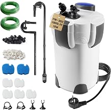 EXLECO External Filter Aquarium 1000L/H 18W HW-302 Canister Filter Adjustable Filter for Aquariums Aquarium Filter Powerful 3 Levels for Aquarium up to 300 L Chamber Filter with Filter Material Hose