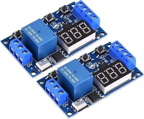 Miniatura 8 de 2 unids 5V Micro USB temporizador relé DC 6-30V ciclo programable retardo temporizador módulo interruptor con pantalla LED digital