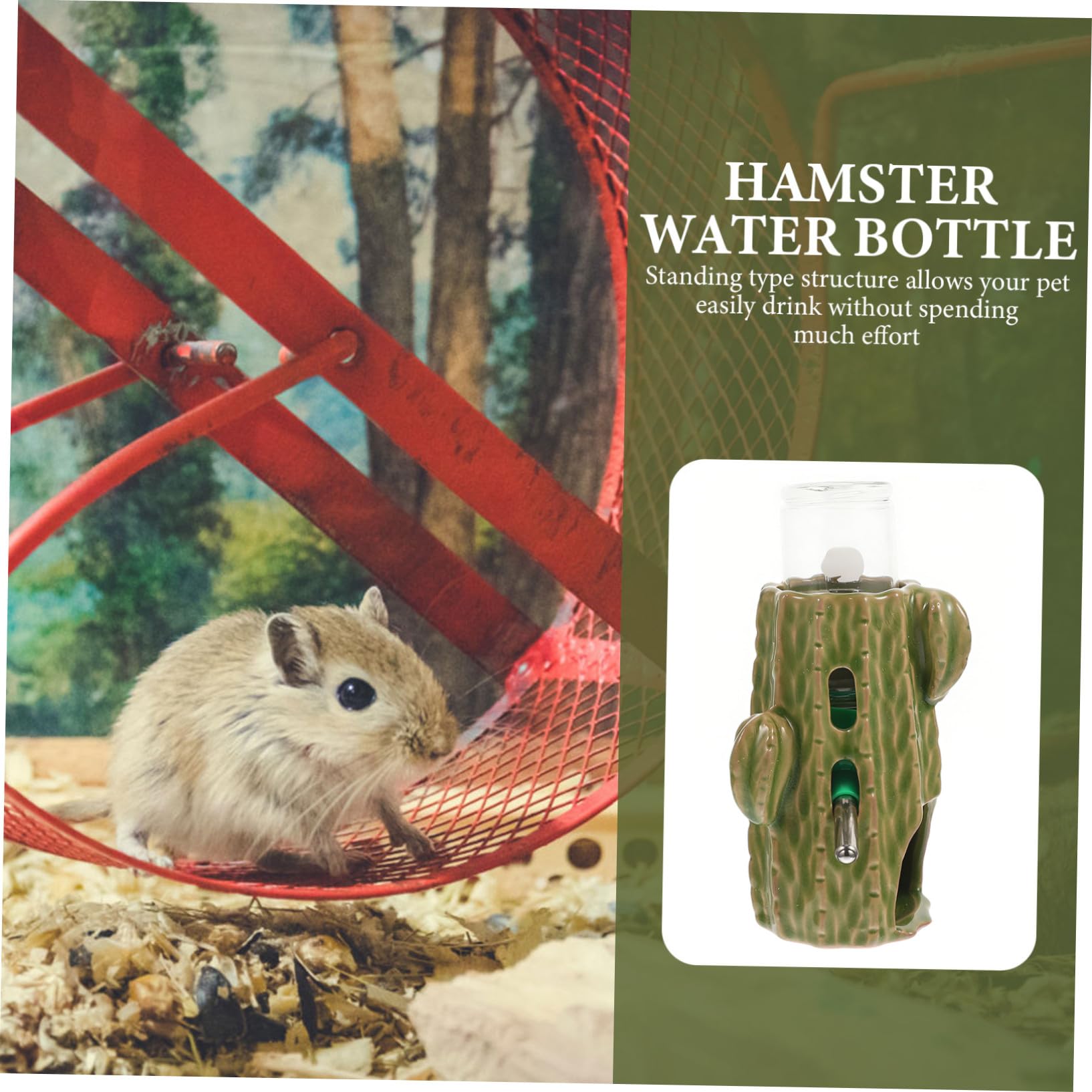WOONEKY Distributeur d'eau Vertical pour Petits Animaux et Chinchillas, Biberon pour Hamster Debout 80ml en Céramique Support Vert, Facile à Utiliser en Cage