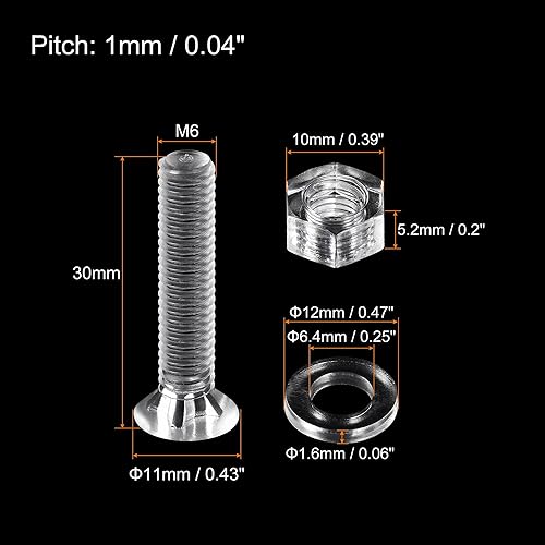 Miniatura 6 de uxcell Tornillos de máquina Phillips de plástico M8 x 0.984 in con tuercas y arandelas planas, pernos de máquina de cabeza plana de PC