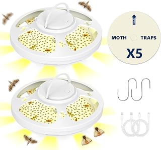 2 Packs Updated Moth Trap with 5 Premium Pheromone Sticky Pads, Multi-Functional Clothes Moths Traps for Closet and Carpet, Pantry Moths Traps with Safe Lure for Kitchen and House