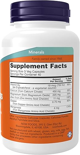 Miniatura 9 de NOW Suplementos citrato de calcio con vitamina D magnesio zinc cobre y manganeso 240 cápsulas vegetales