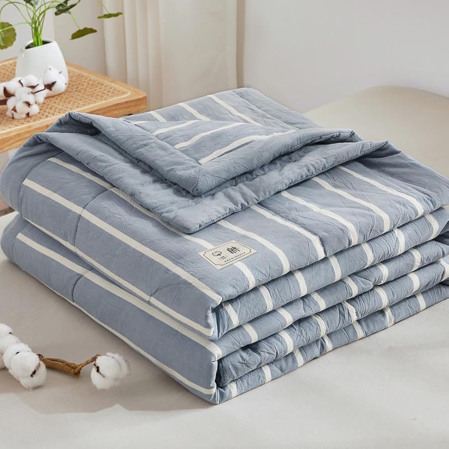 Summer Cool Duvet quilt, Air conditioning quilt Cotton Bedding, All-Season Application (Blue streak, 180 * 200cm)