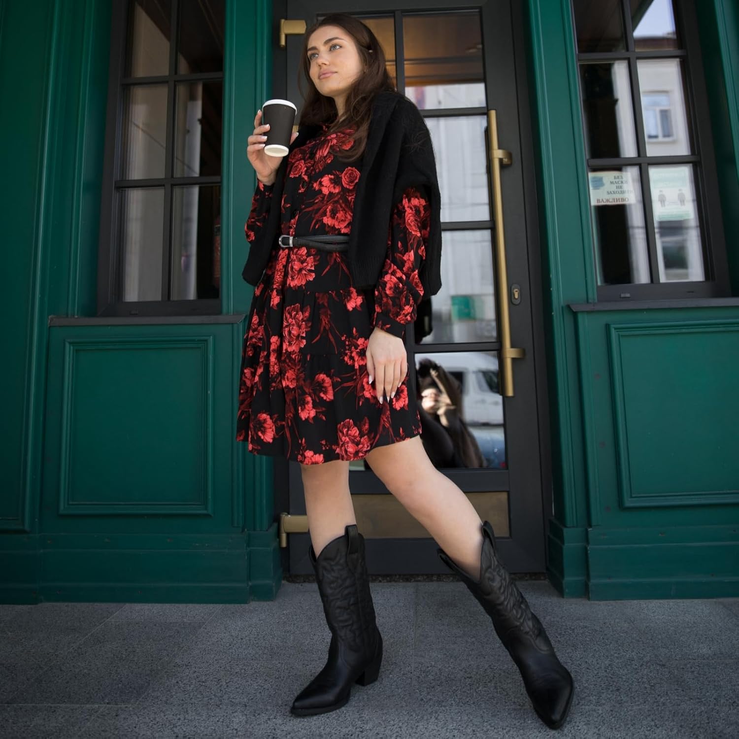 Rollda Women's Western Cowboy Boots Pointed Toe Mid-Calf Cowgirl Boots Ladies Embroidered Fashion Boots with Chunky Heel - Image 3