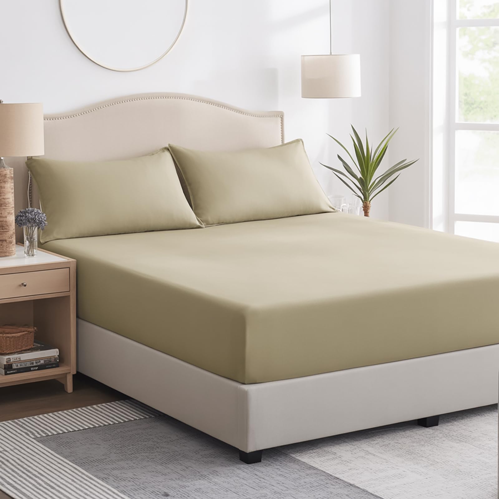 Tifschlaf King Size Fitted Sheet Deep - Khaki Kingsize Bed Sheet Extra Deep Pocket 16 inch (40 cm), Soft Brushed Microfiber Mattress Bottom Bedding Sheet, Taupe 150x200cm — image 1