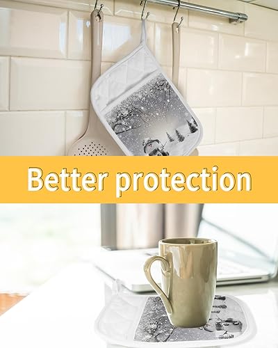 Miniatura 7 de Juego de 4 agarraderas de tela de toalla de invierno para cocina, antideslizante y aislamiento térmico, juego de agarraderas de tela de toalla con