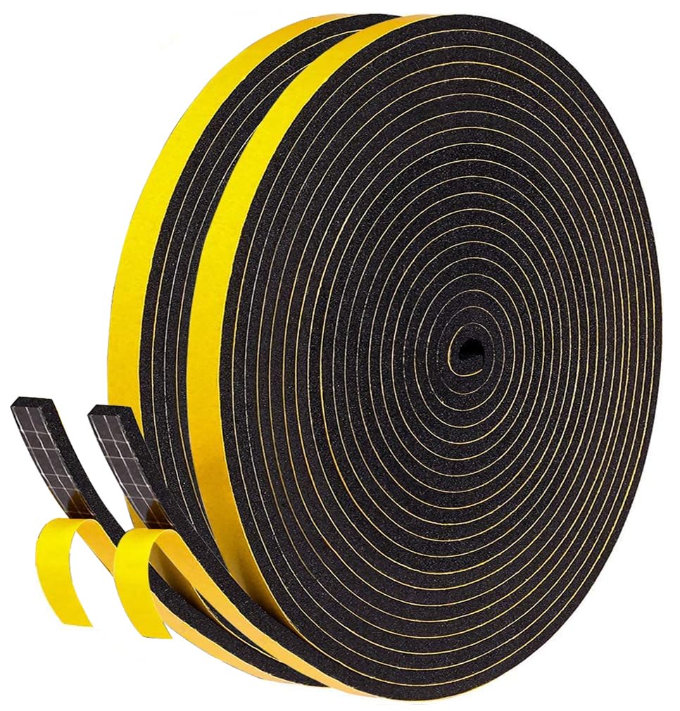 Draught Excluder Self Adhesive Foam Tape 6mm(W) x 3mm(T) Window Door Weather Stripping SoundProof Weather Strip Tape Seals for Gap Seal, 2 Rolls, Total 20M Long Black 2 — image 1