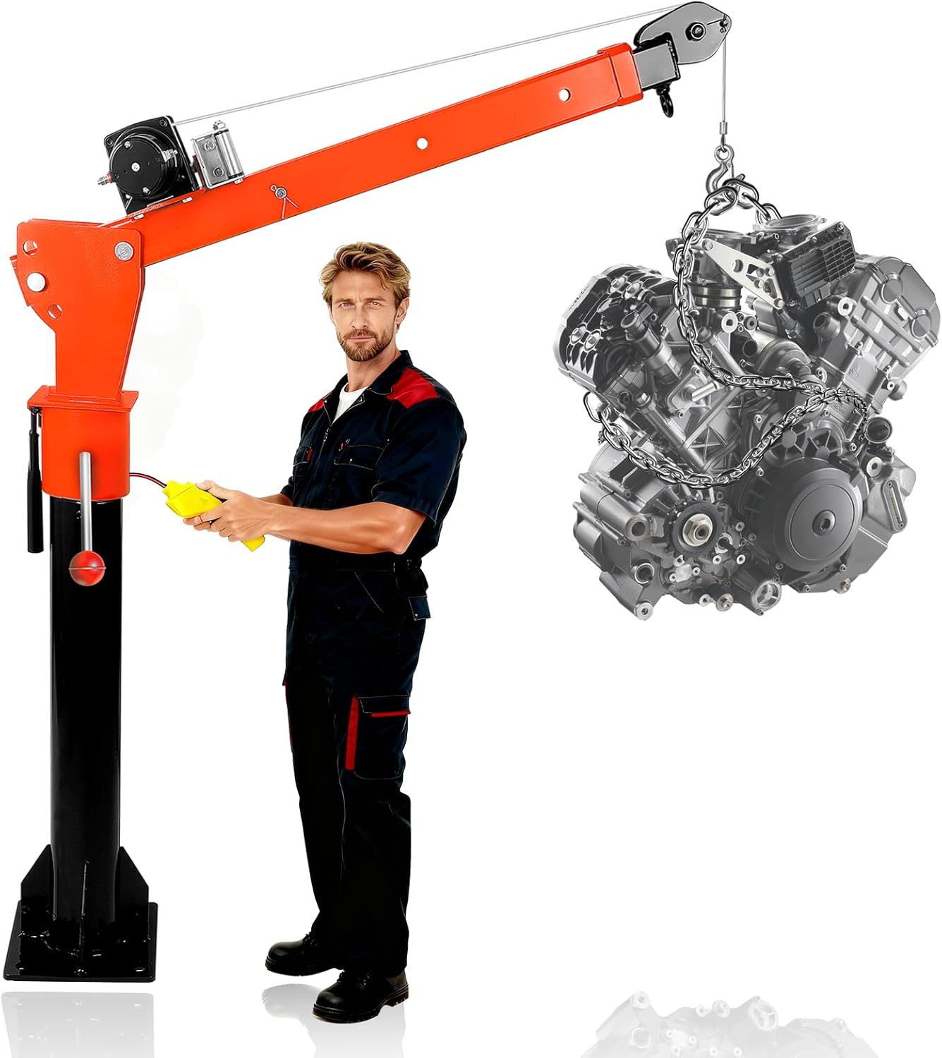Jib Crane, 2200 LBS Capacity Truck Bed Crane with 5000 LBS Electric Winch 12V - Alloy Steel, 360° Rotation, 3 - Stage Adjustable Boom. Ideal for Engine Hoist, Truck Bed Unloader (5000LBS)