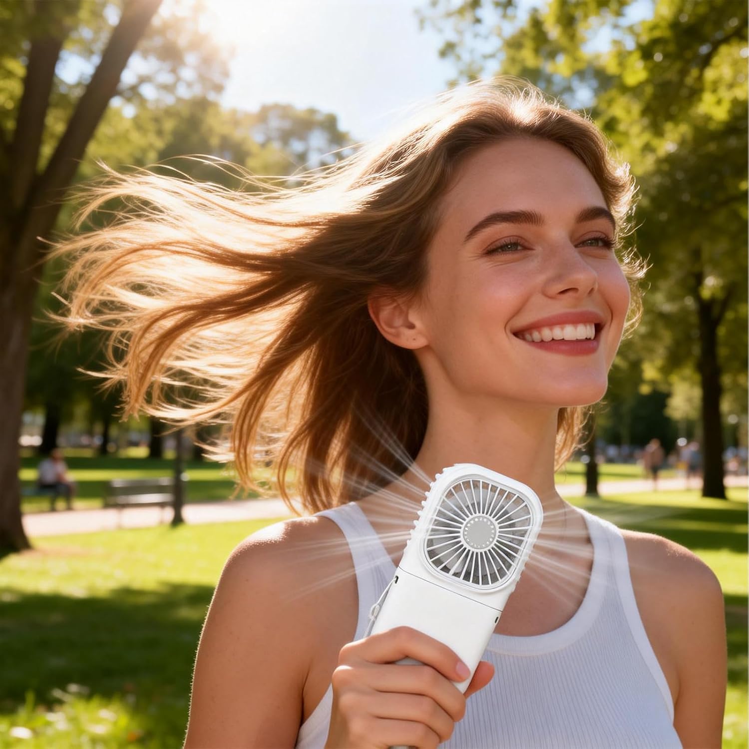 Rechargeable Personal Fan with Lanyard, Portable Handheld Fan Foldable 0-180°, Small Purse Fan for Travel, Quiet Desk Fan for Office Home Outdoor