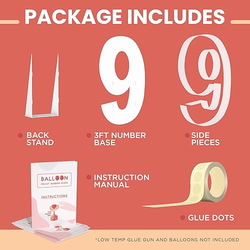 Miniatura 8 de Números de marquesina grandes de 3 pies de fácil montaje, marco de globos del número 9, números de cartón para embutidos, números iluminados de