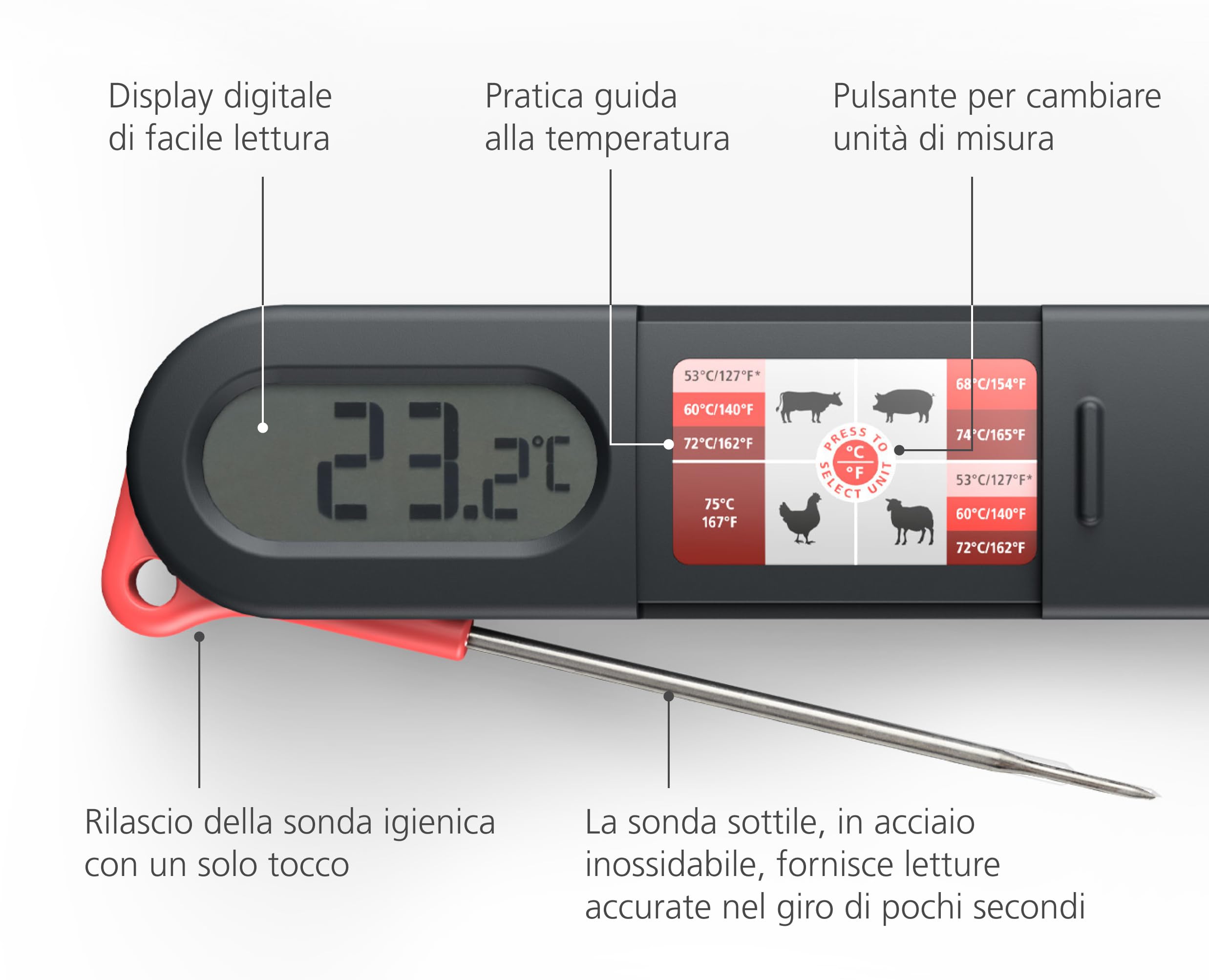 Joseph Joseph ThermaPoint Termometro Digitale da Cucina, BBQ, Sonda in Acciaio Inox a Lettura Istantanea, Display Facile da Leggere, Batteria Inclusa