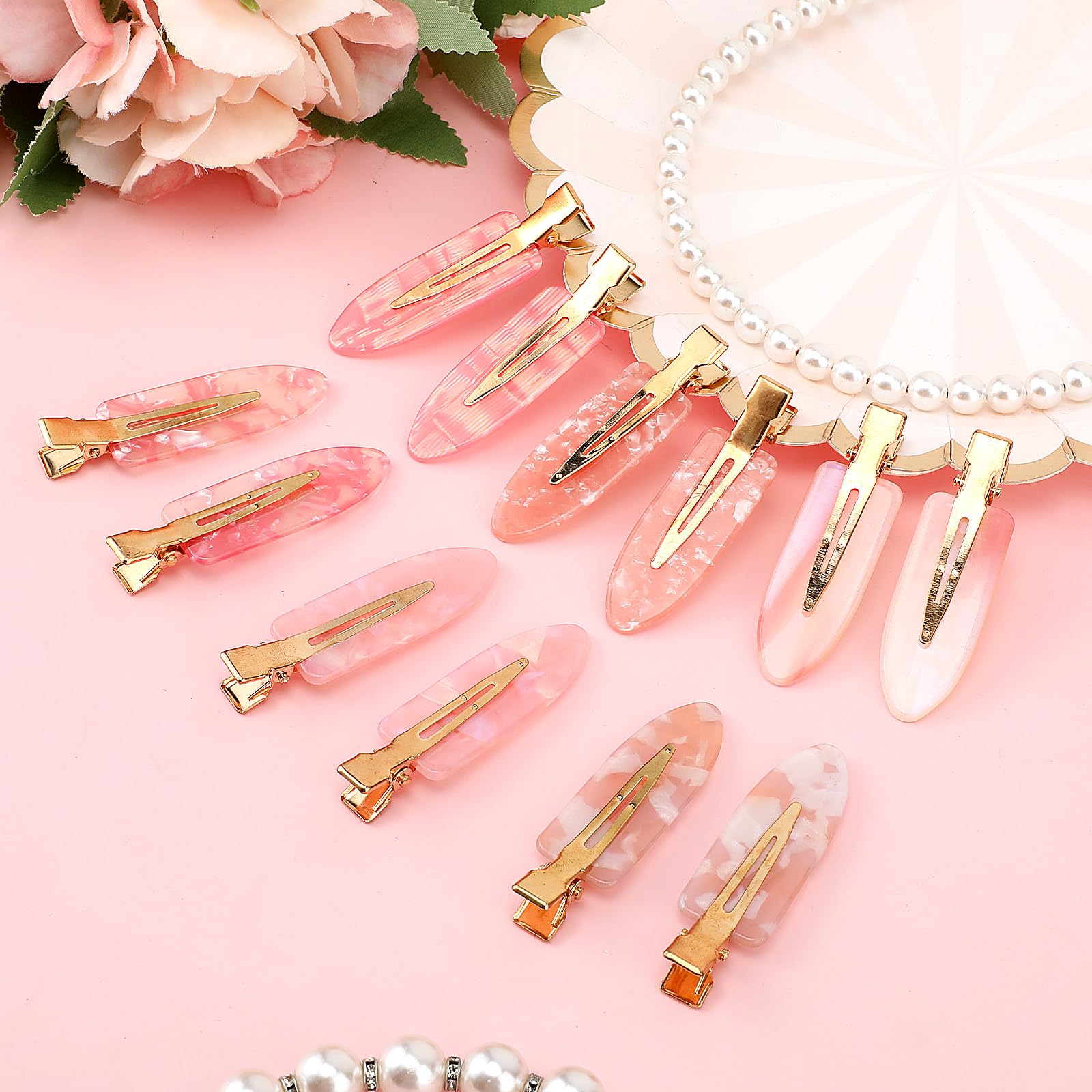 12 Pack No Crease Hair Clips Creaseless Hairclips No Bend Hairclip Flat Duckbill Clip Alligator Makeup Hair Barrette Salon Hairstyle Accessories for Women Girls(Pink) - Image 4